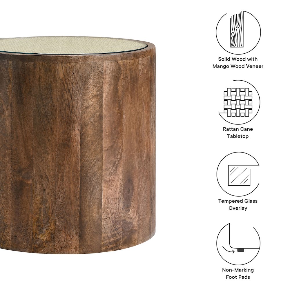 Truett Round Wood Rattan Side Table. Picture 2