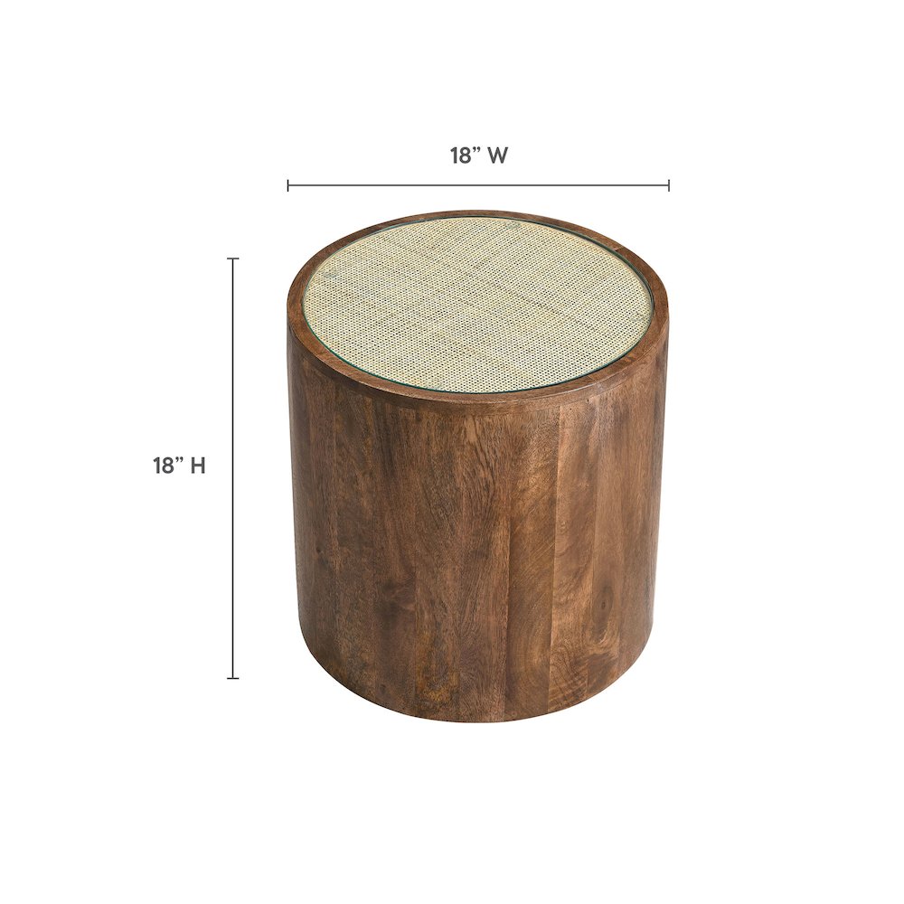 Truett Round Wood Rattan Side Table. Picture 3