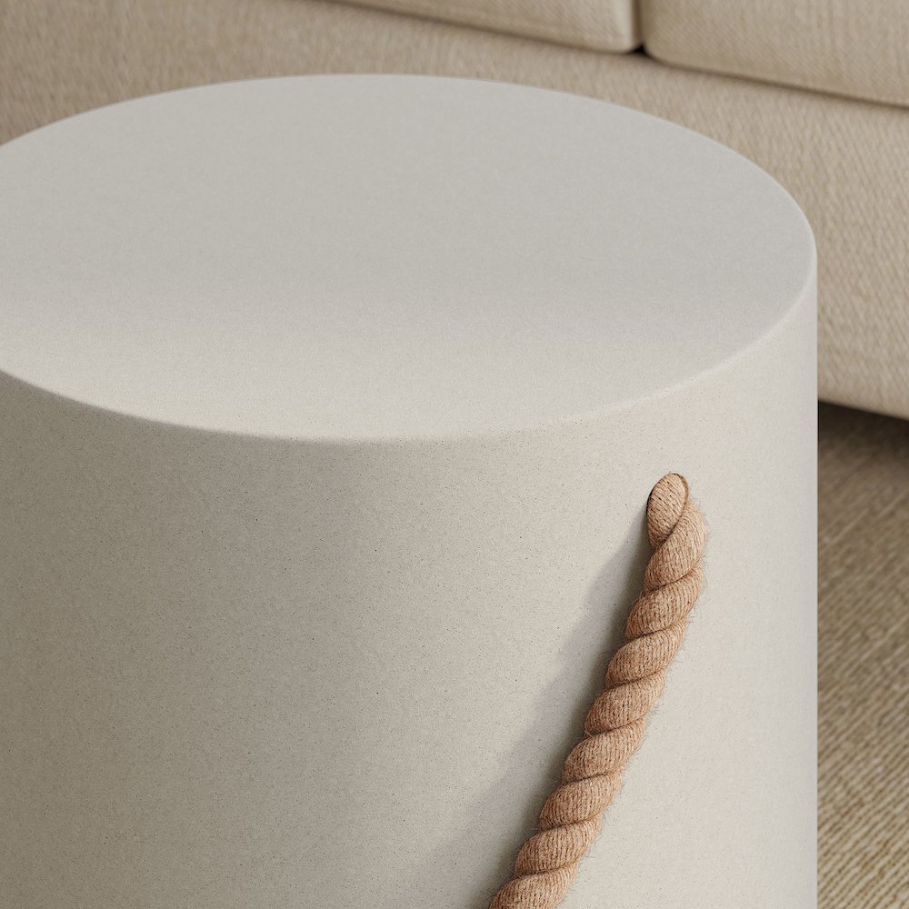 Isera Indoor - Outdoor Patio Rope Concrete Side Table Stool. Picture 9