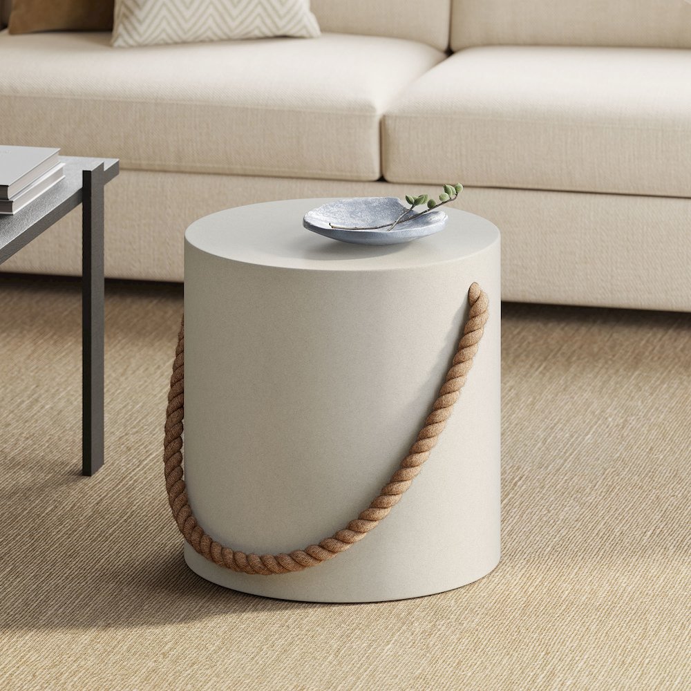 Isera Indoor - Outdoor Patio Rope Concrete Side Table Stool. Picture 6