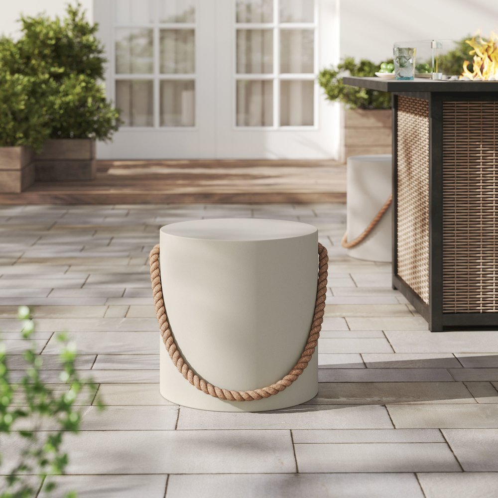 Isera Indoor - Outdoor Patio Rope Concrete Side Table Stool. Picture 7