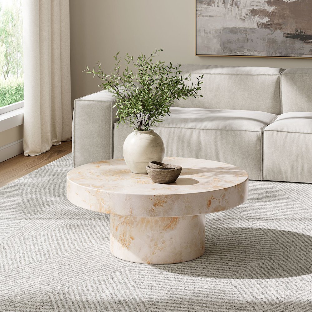 Alora Indoor - Outdoor Patio Concrete Round Coffee Table. Picture 9
