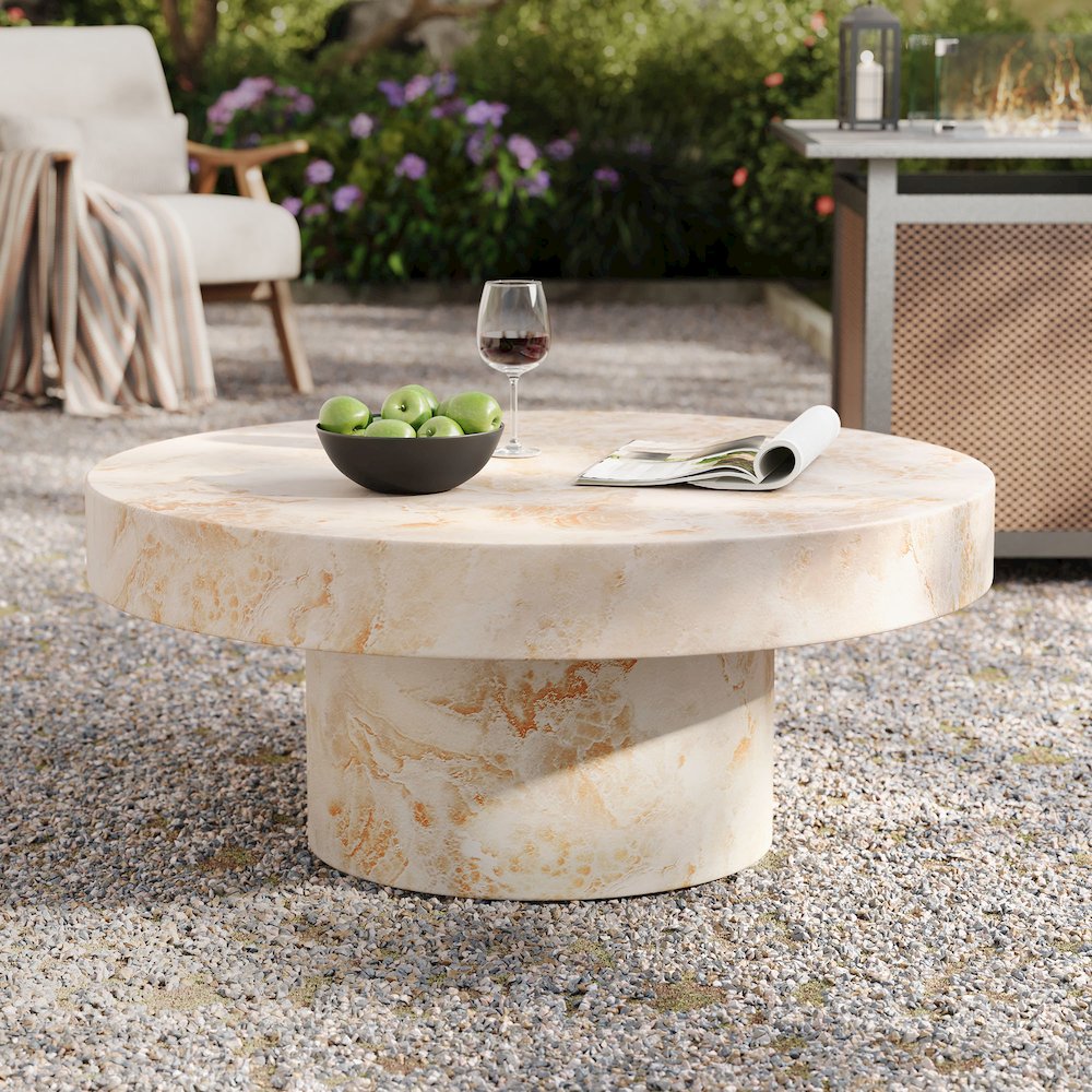 Alora Indoor - Outdoor Patio Concrete Round Coffee Table. Picture 10