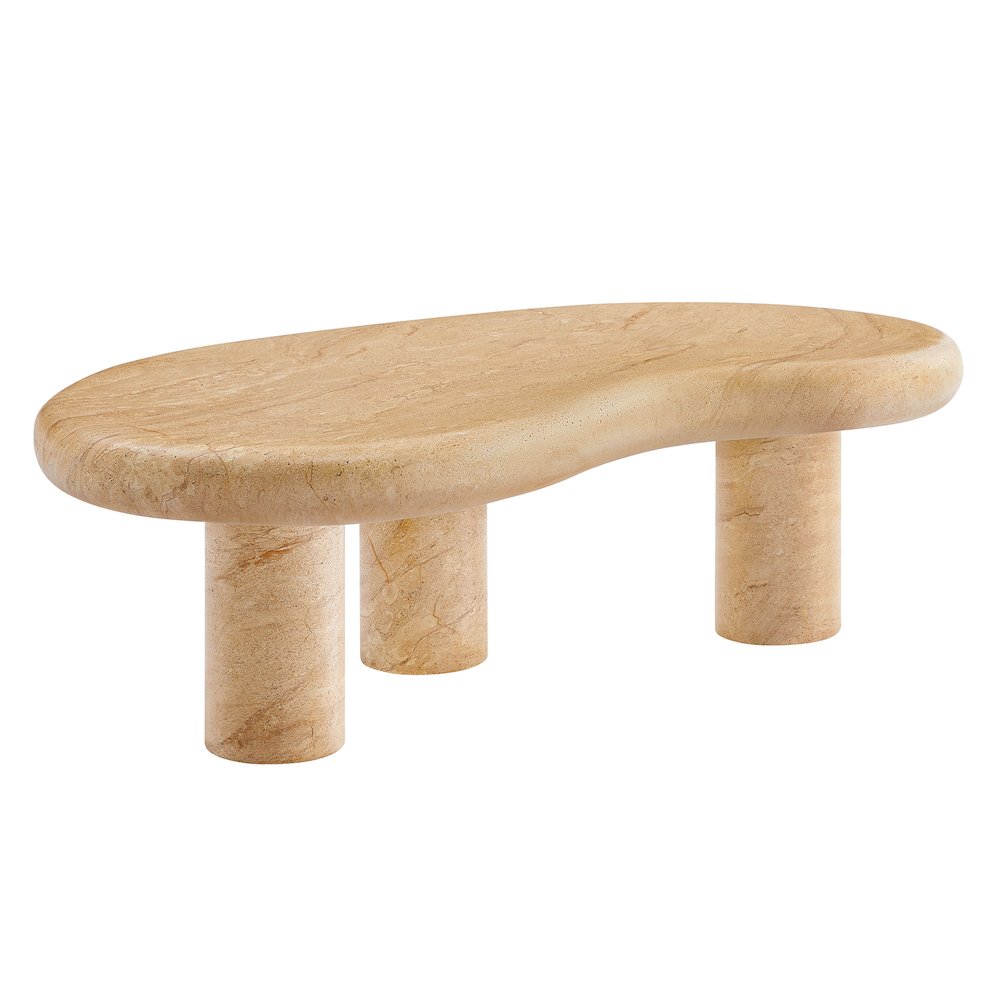 Elowen Indoor - Outdoor Patio Textured Faux Travertine Coffee Table. Picture 1