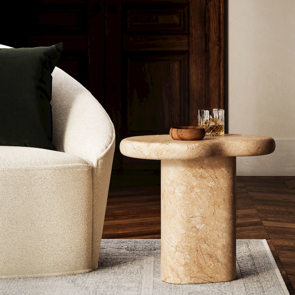 Elowen Indoor - Outdoor Patio Textured Faux Travertine Side Table. Picture 13