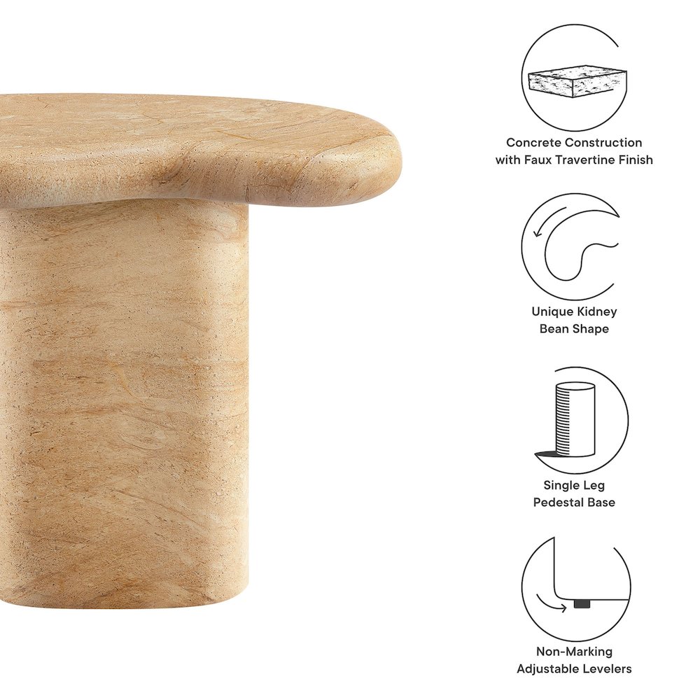 Elowen Indoor - Outdoor Patio Textured Faux Travertine Side Table. Picture 3