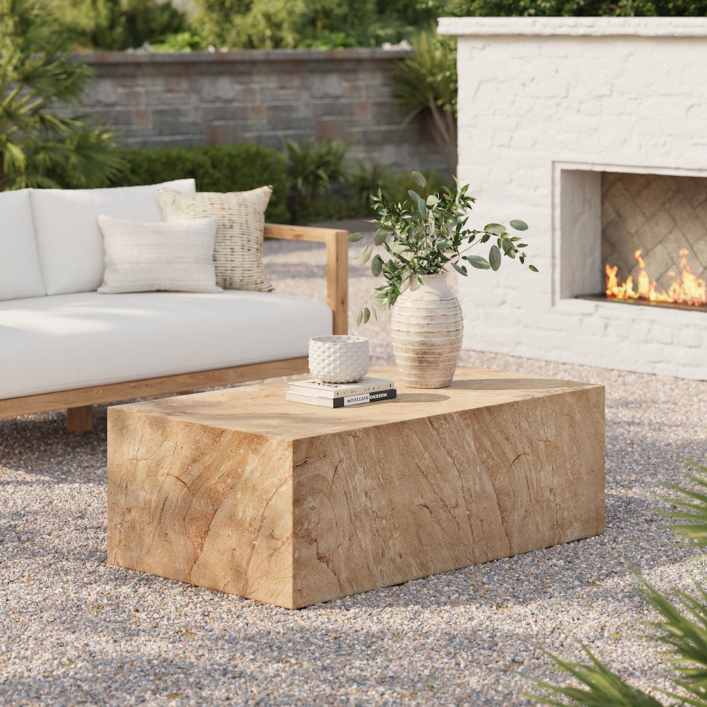 Jordana Square Plinth Indoor - Outdoor Patio Concrete Coffee Table. Picture 7