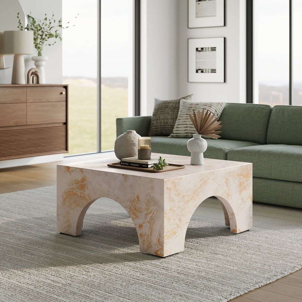 Valen Indoor - Outdoor Patio Arched Concrete Coffee Table. Picture 11