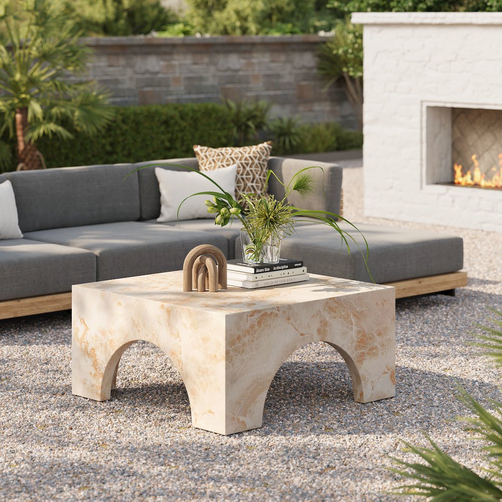 Valen Indoor - Outdoor Patio Arched Concrete Coffee Table. Picture 9