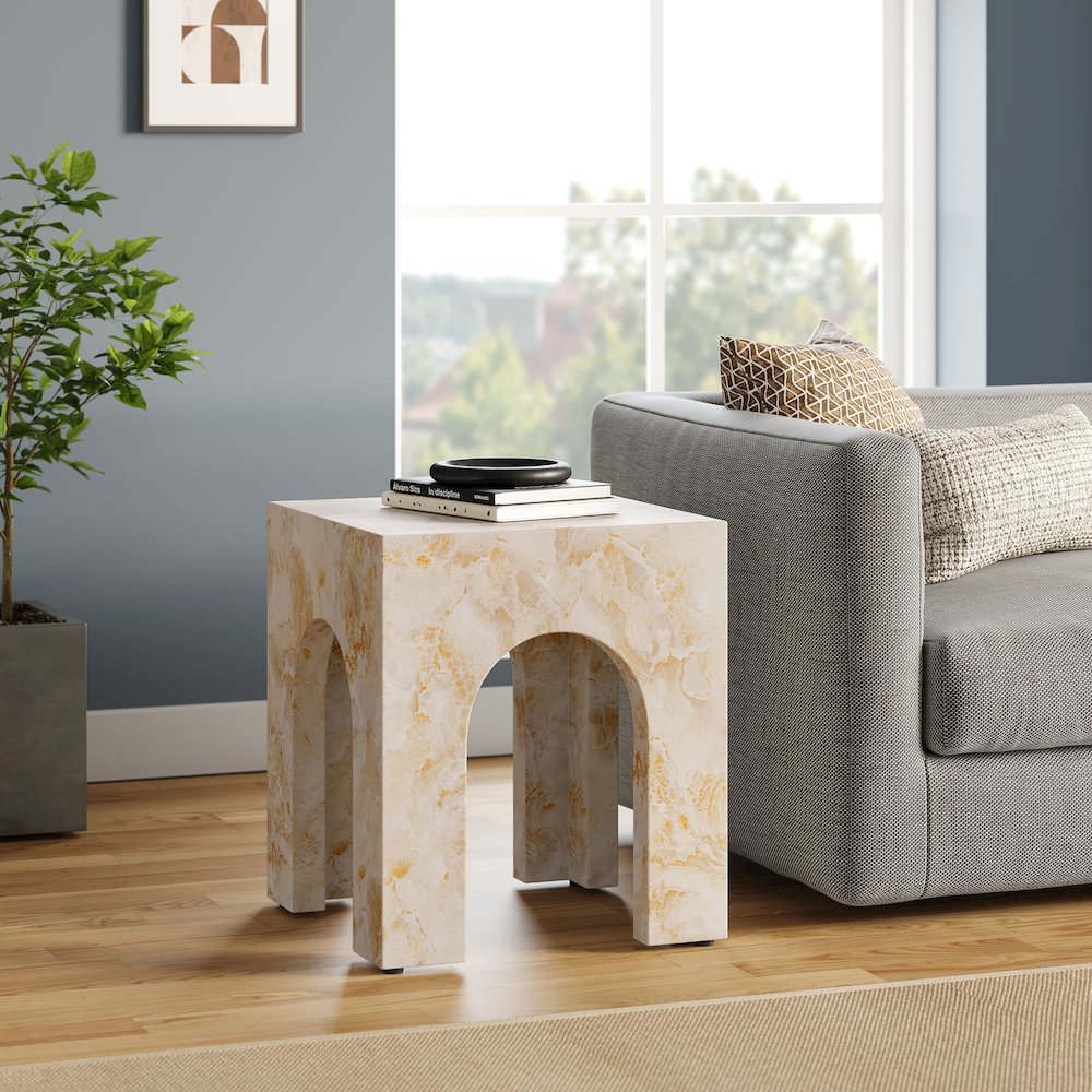 Valen Square Indoor - Outdoor Patio Arched Concrete Side Table. Picture 9
