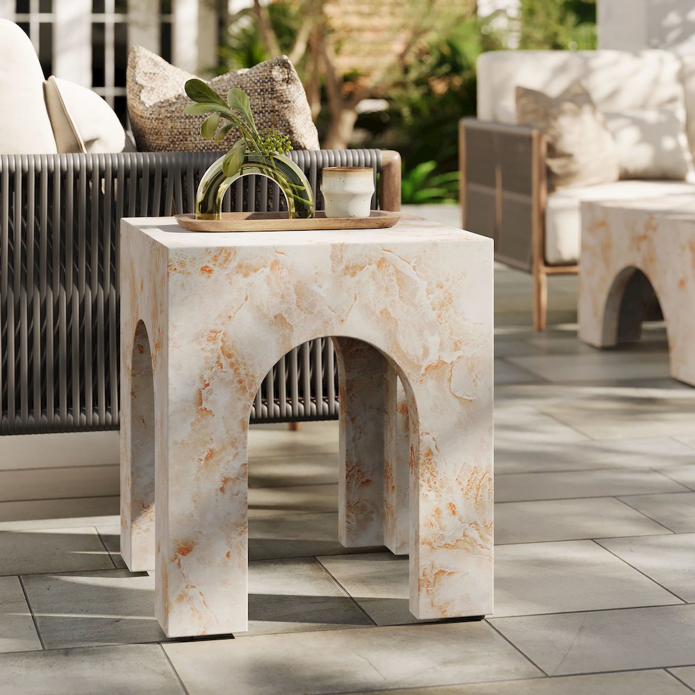Valen Square Indoor - Outdoor Patio Arched Concrete Side Table. Picture 11