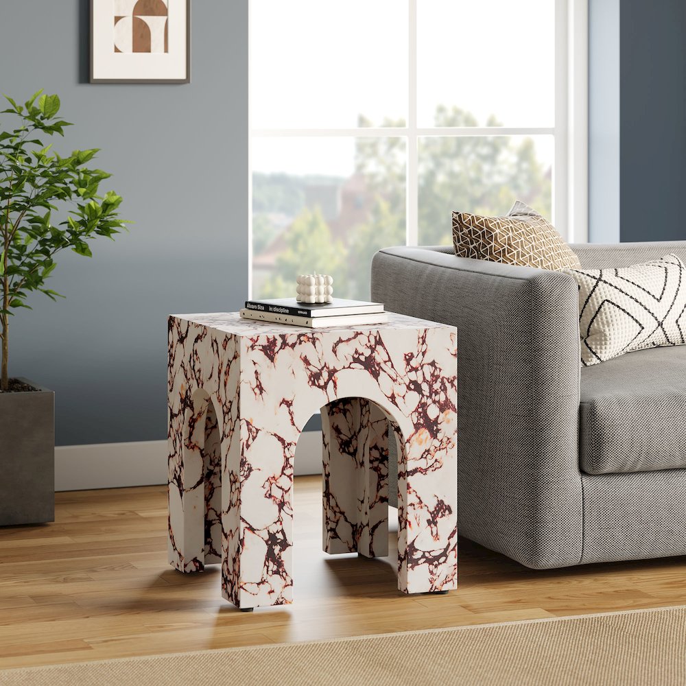 Valen Square Indoor - Outdoor Patio Arched Concrete Side Table. Picture 10