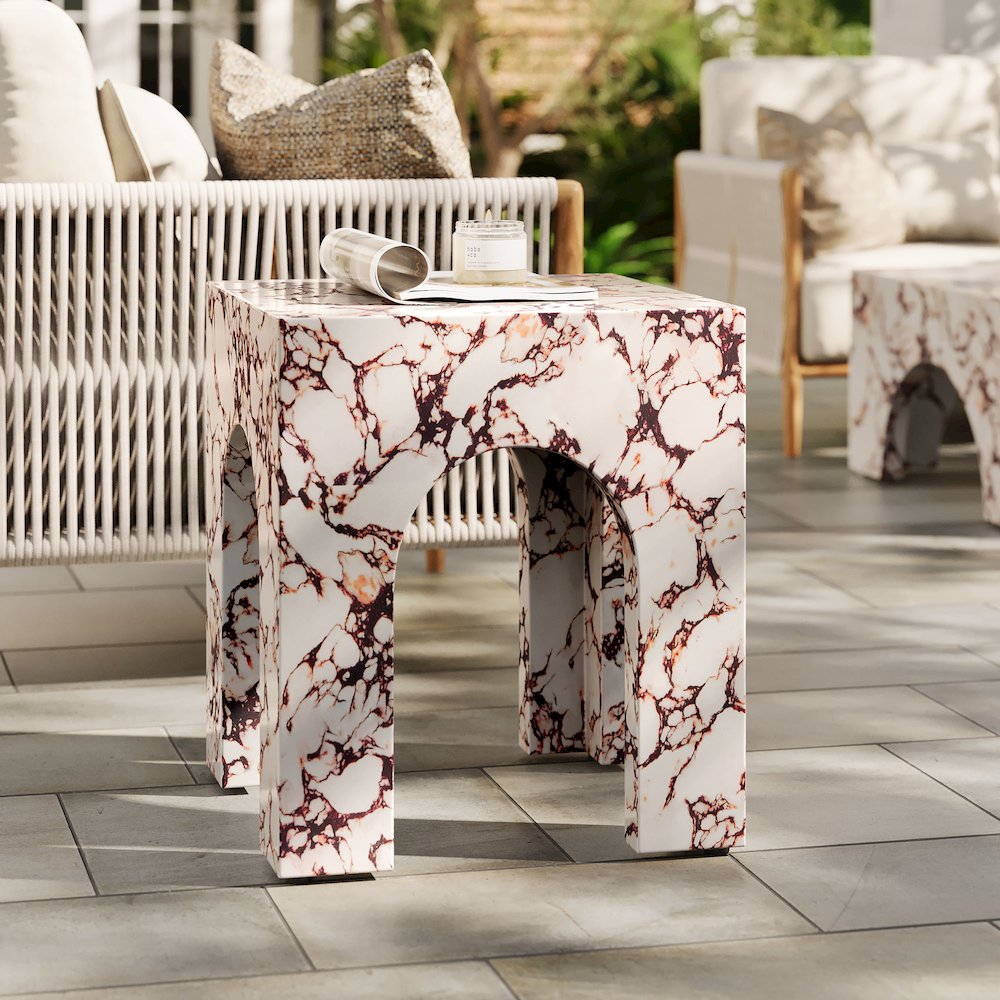 Valen Square Indoor - Outdoor Patio Arched Concrete Side Table. Picture 9