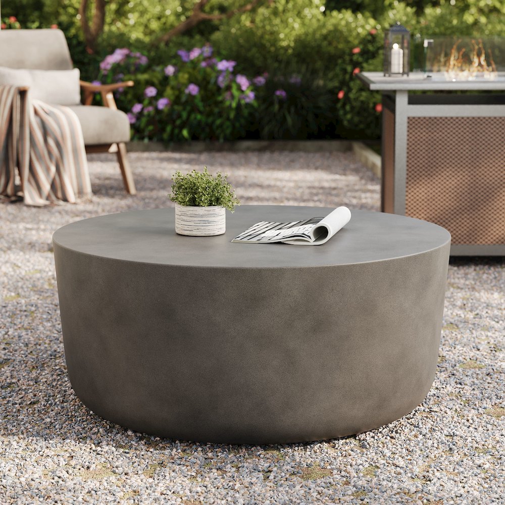 Brion Round Indoor - Outdoor Patio Concrete Coffee Table. Picture 7