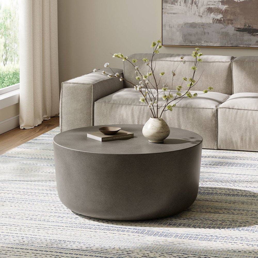 Brion Round Indoor - Outdoor Patio Concrete Coffee Table. Picture 9