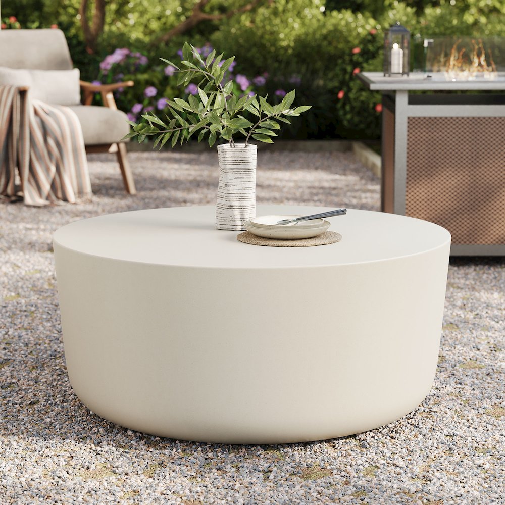 Brion Round Indoor - Outdoor Patio Concrete Coffee Table. Picture 7