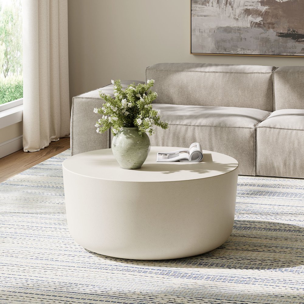 Brion Round Indoor - Outdoor Patio Concrete Coffee Table. Picture 9