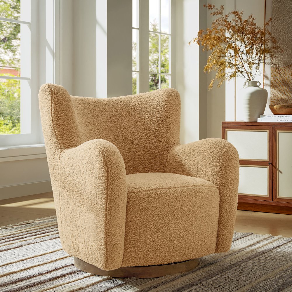 Montrose Wingback Sherpa Swivel Accent Chair. Picture 9