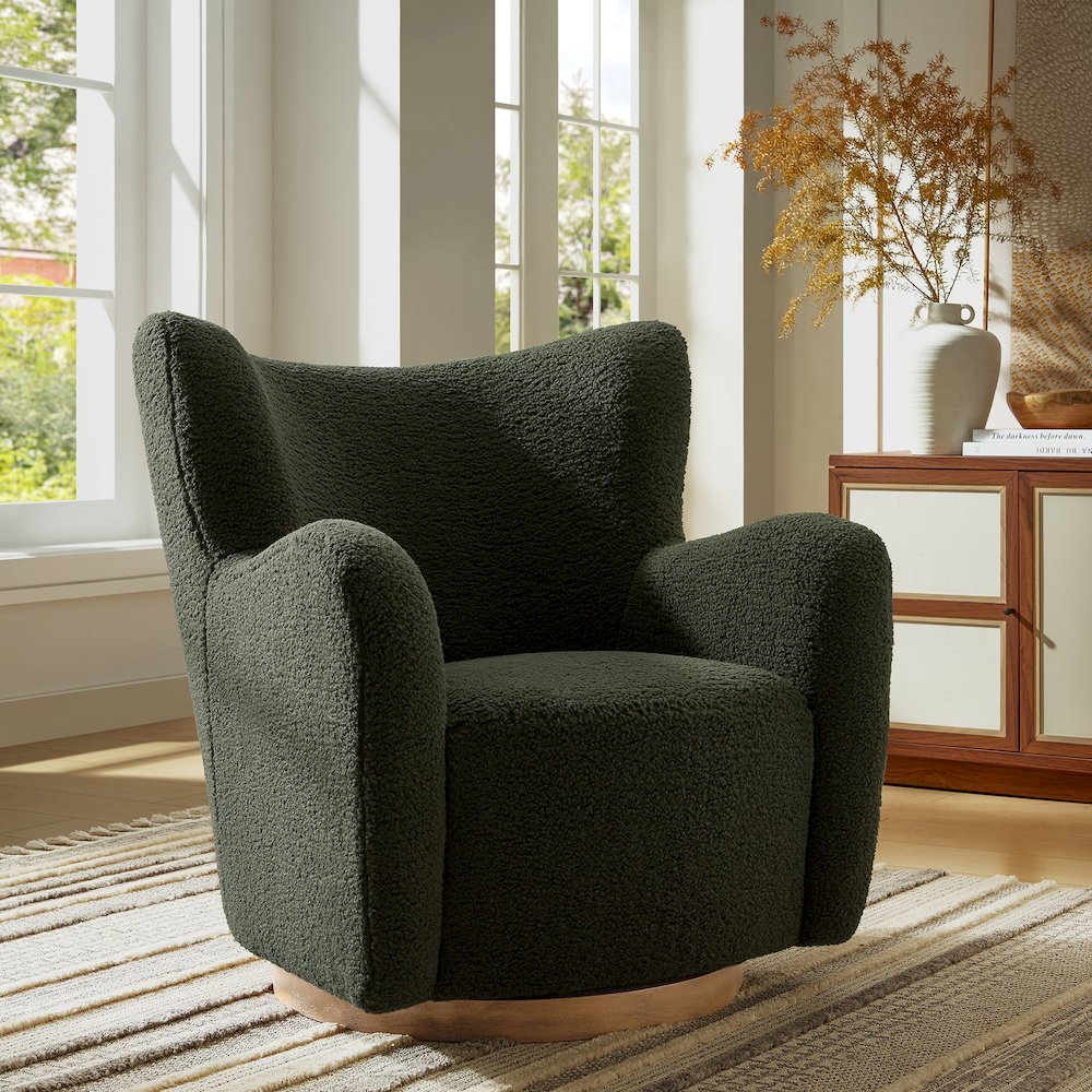 Montrose Wingback Sherpa Swivel Accent Chair. Picture 9