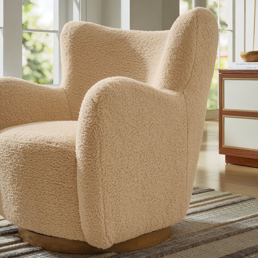 Montrose Wingback Sherpa Swivel Accent Chair. Picture 10