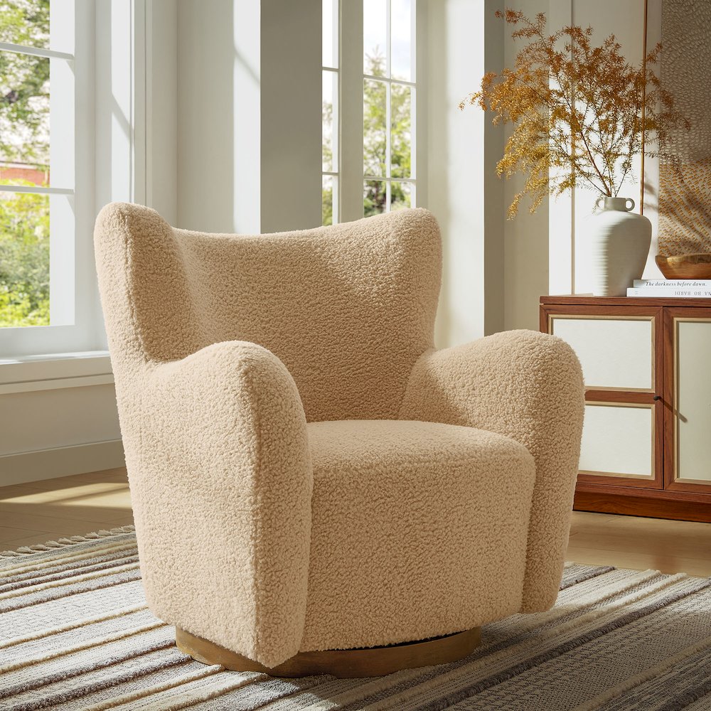 Montrose Wingback Sherpa Swivel Accent Chair. Picture 9