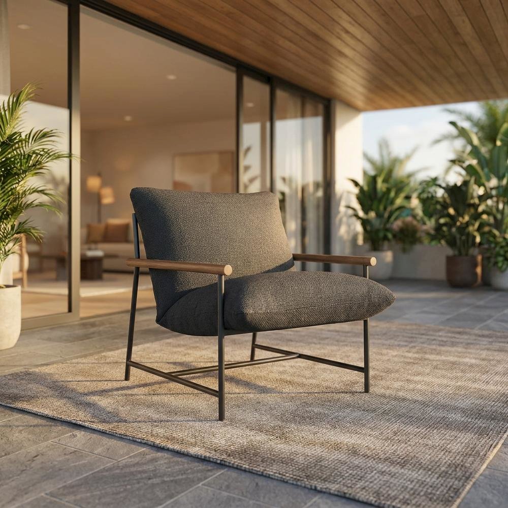 Boucle Sling Outdoor Patio Chair for Deck, Porch, and Accent Seating, Charcoal. Picture 2