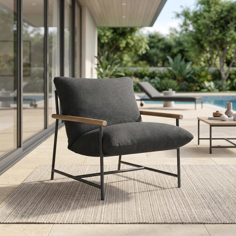 Boucle Sling Outdoor Patio Chair for Deck, Porch, and Accent Seating, Charcoal. Picture 3