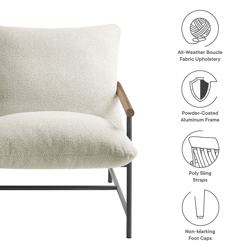 Raya Outdoor Patio Boucle Sling Lounge Chair. Picture 2