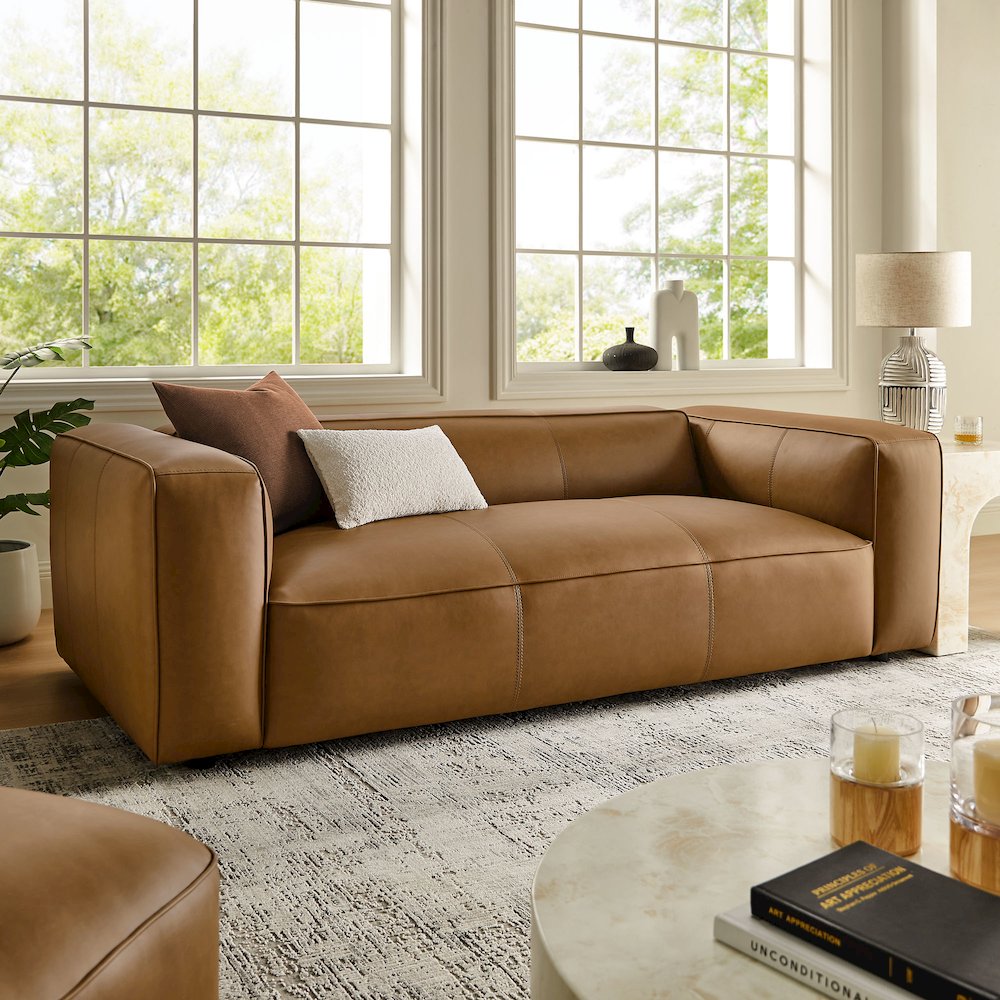 Auren Upholstered Vegan Leather Sofa. Picture 9