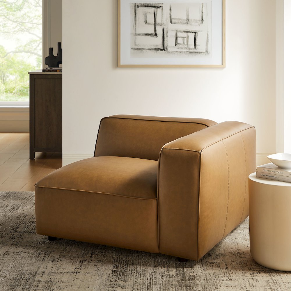 Auren Upholstered Vegan Leather Modular Right Armchair. Picture 9