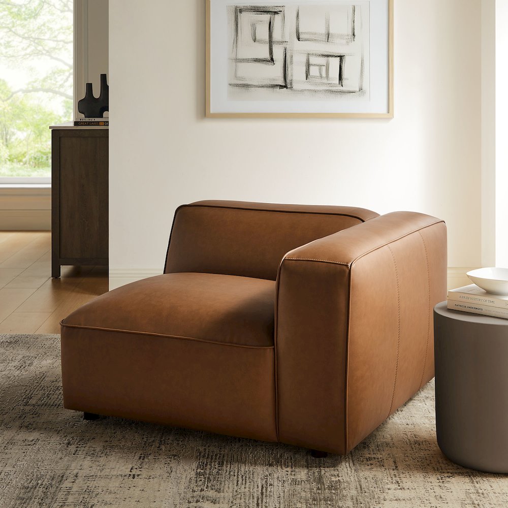 Auren Upholstered Vegan Leather Modular Right Armchair. Picture 9