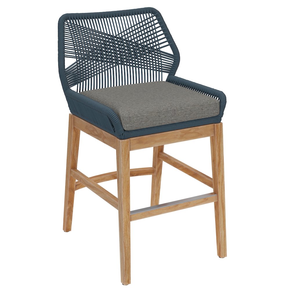 Wellspring Outdoor Patio Teak and Rope Counter Stool. Picture 1