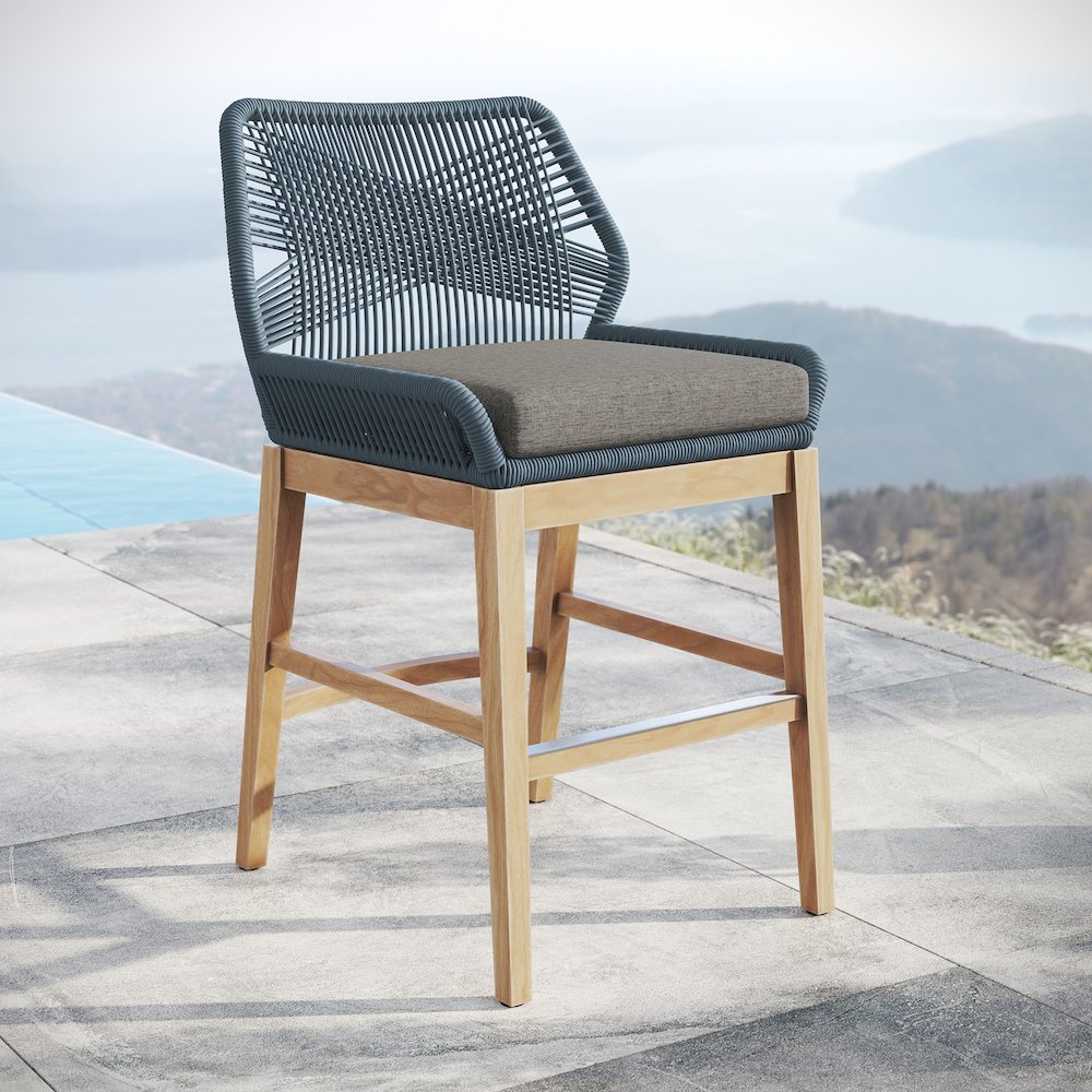 Wellspring Outdoor Patio Teak and Rope Counter Stool. Picture 8