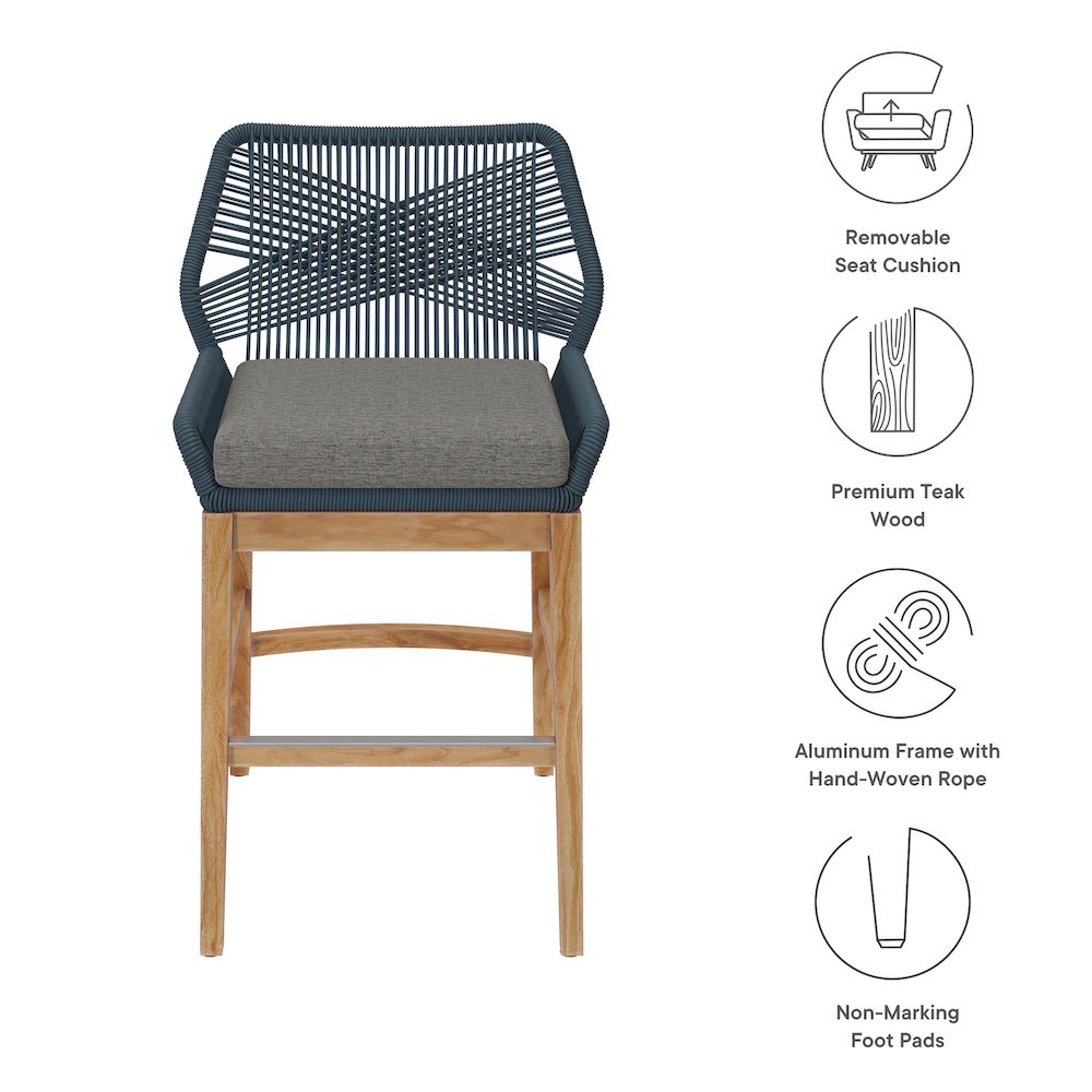 Wellspring Outdoor Patio Teak and Rope Counter Stool. Picture 2