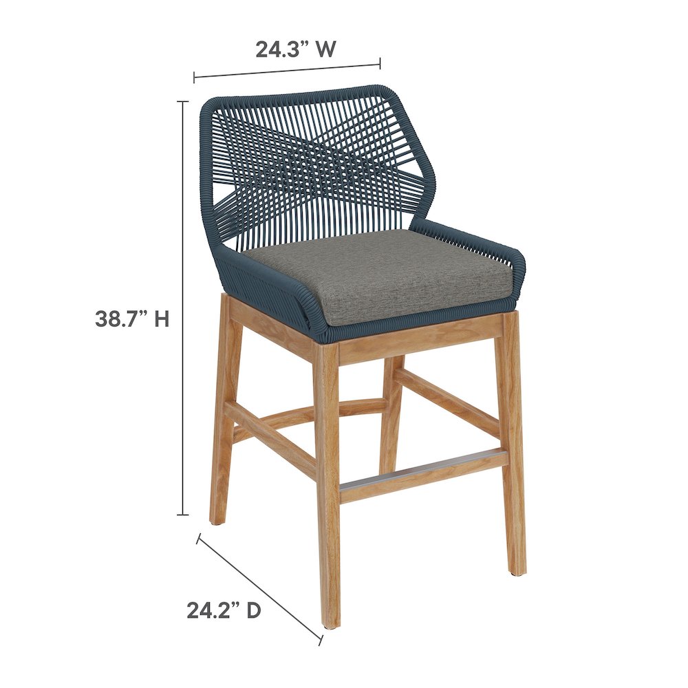 Wellspring Outdoor Patio Teak and Rope Counter Stool. Picture 3