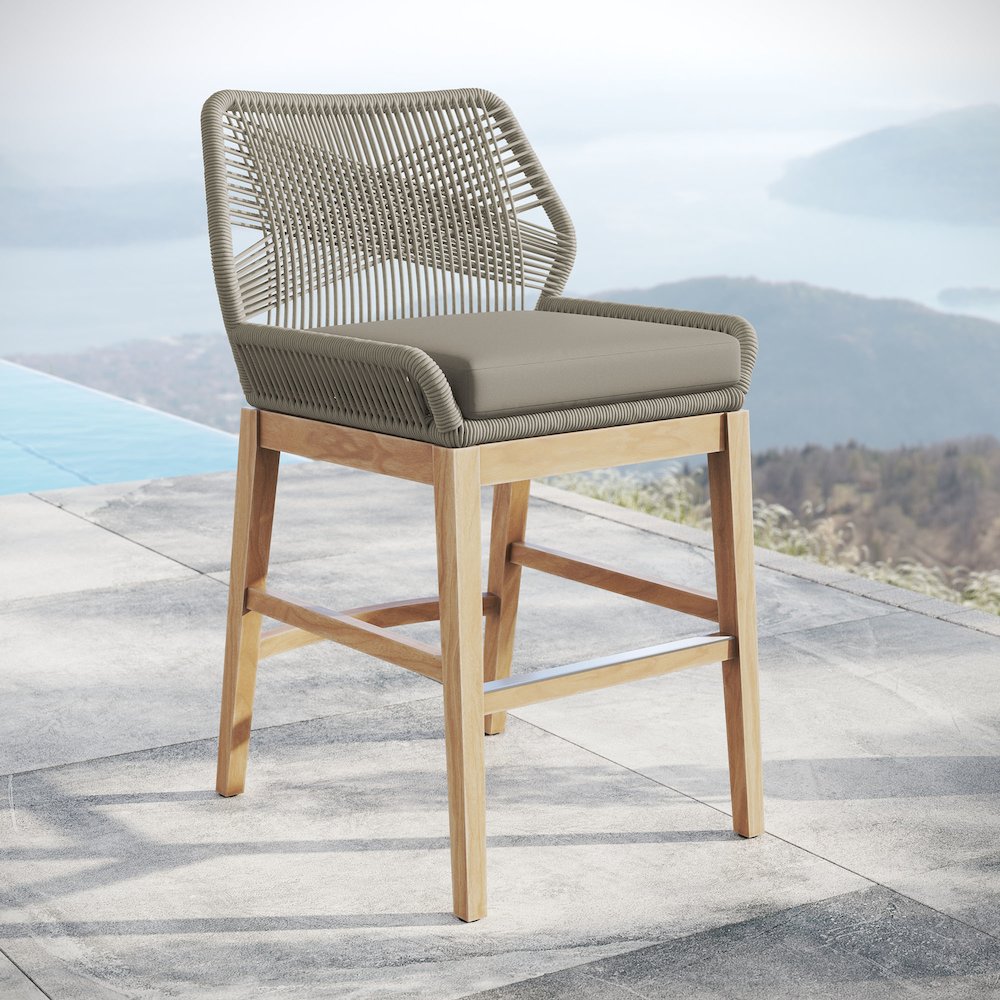 Wellspring Outdoor Patio Teak and Rope Counter Stool. Picture 8