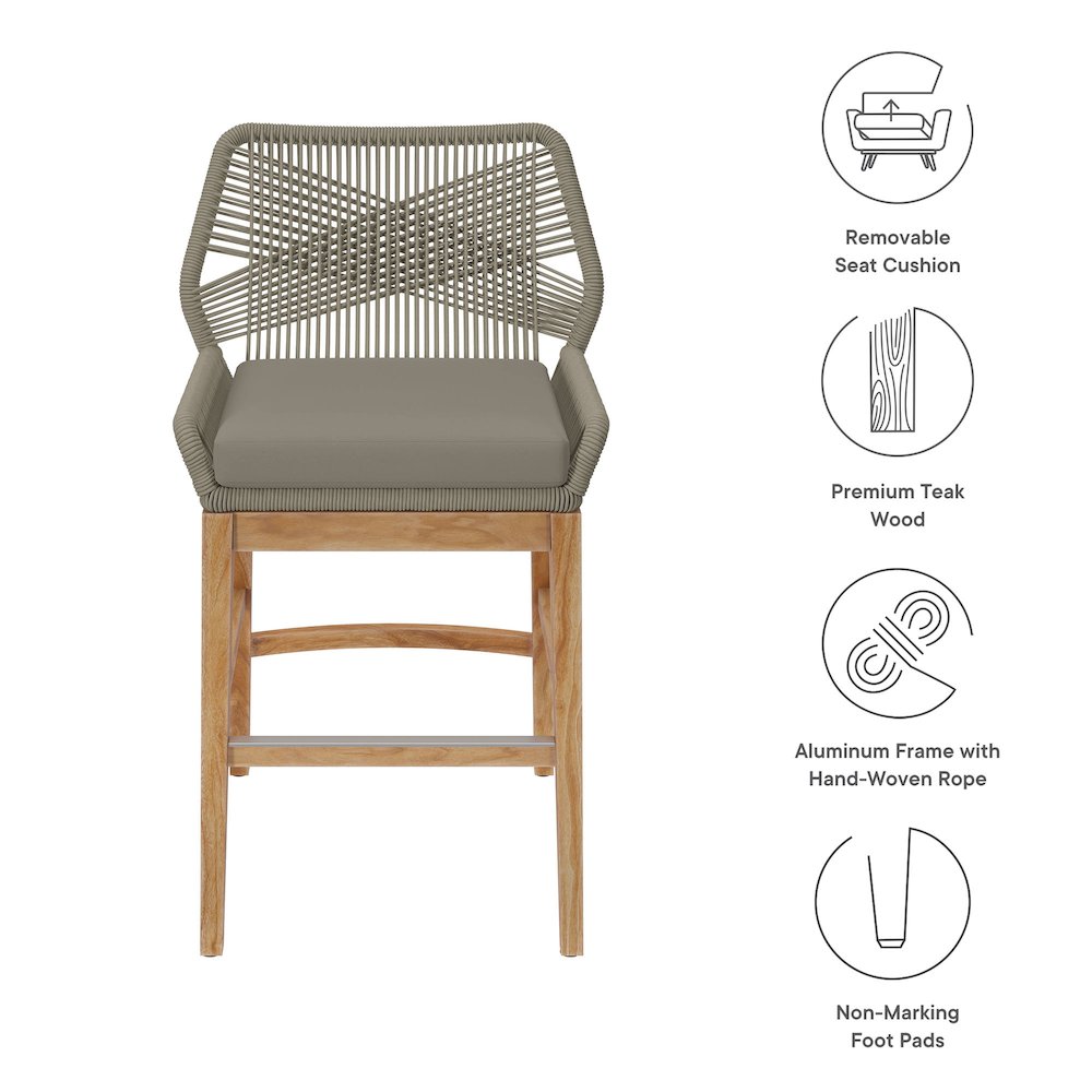 Wellspring Outdoor Patio Teak and Rope Counter Stool. Picture 2