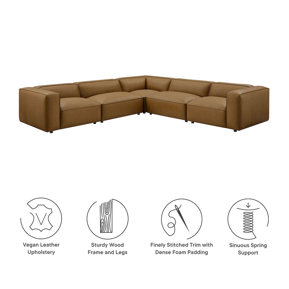 Auren 5-Piece Upholstered Vegan Leather Modular L-Shaped Sofa. Picture 3
