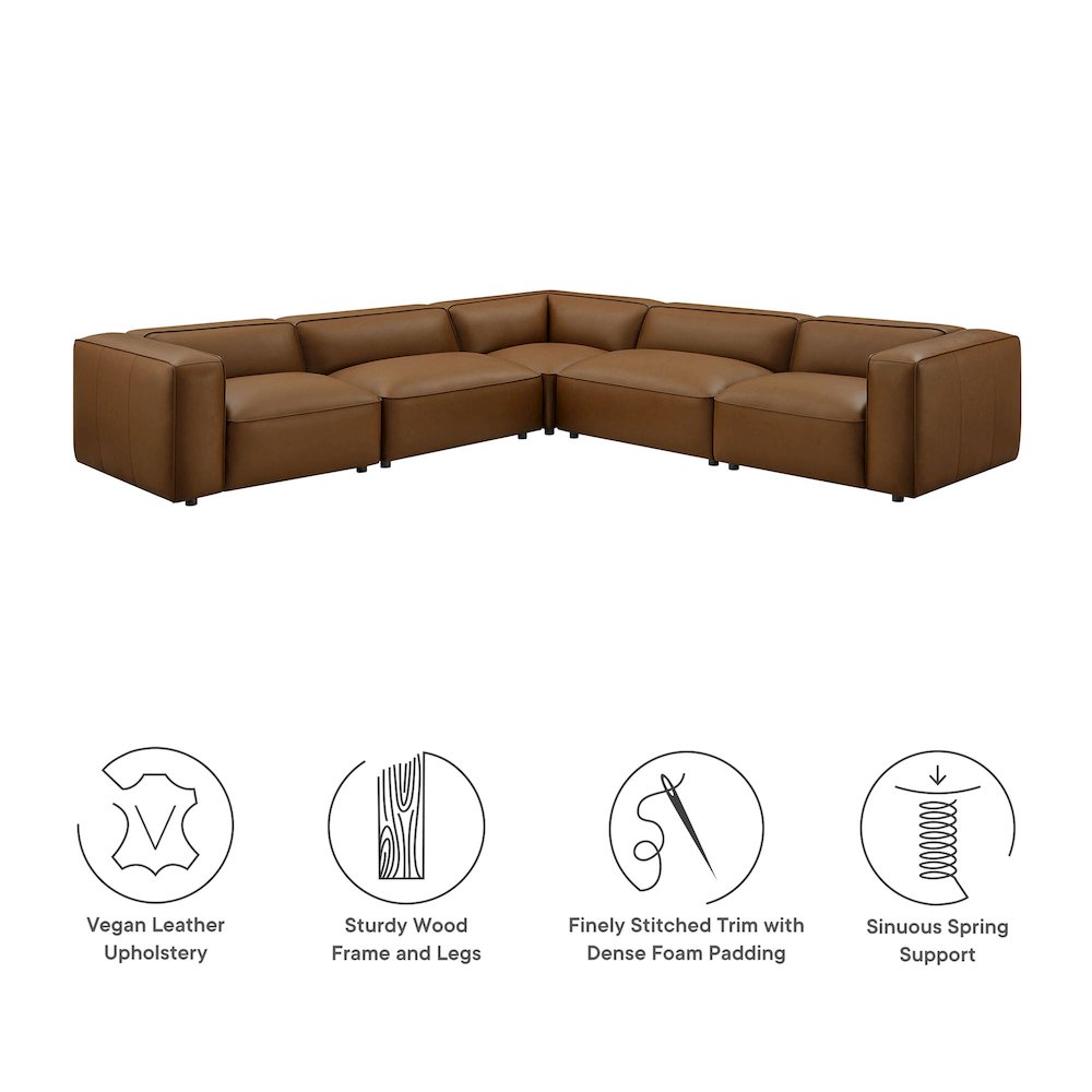 Auren 5-Piece Upholstered Vegan Leather Modular L-Shaped Sofa. Picture 6