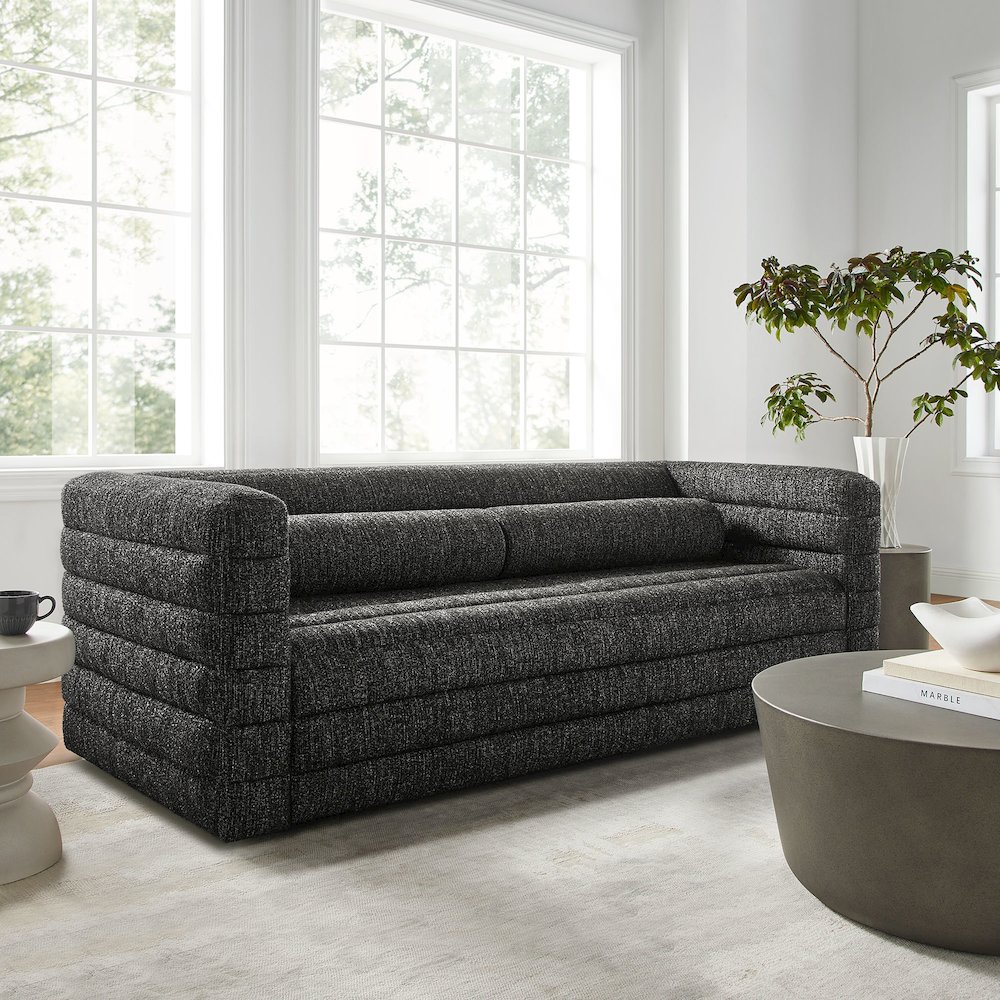 Relle Channel Tufted Boucle Upholstered Sofa. Picture 8