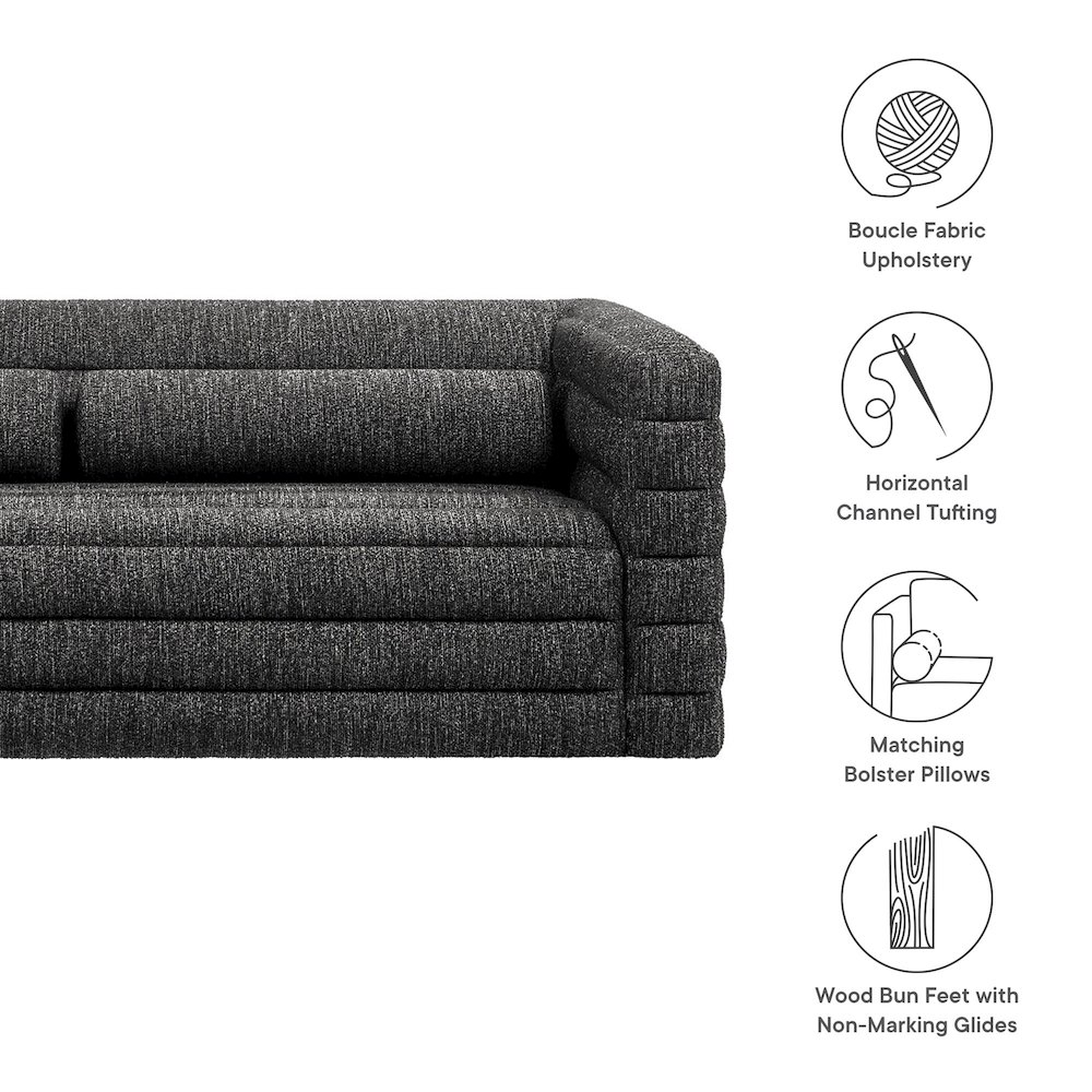 Relle Channel Tufted Boucle Upholstered Sofa. Picture 2