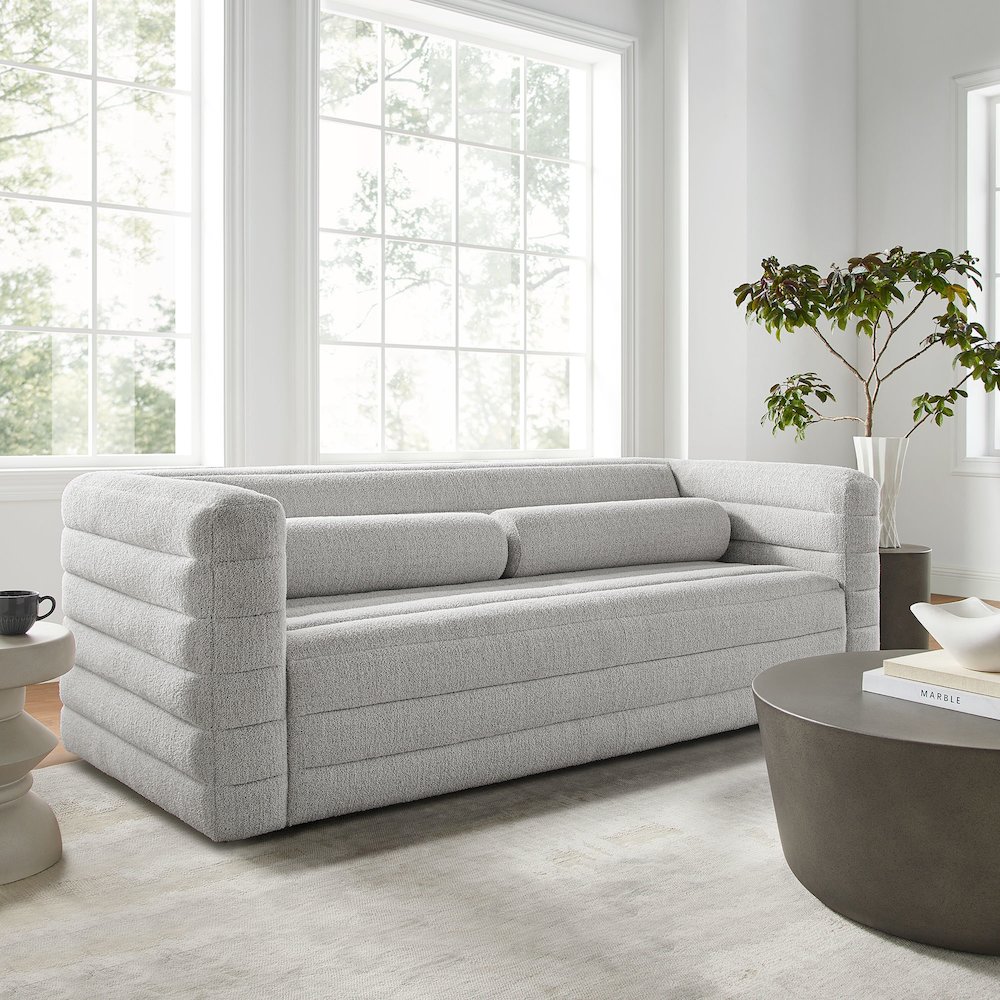 Relle Channel Tufted Boucle Upholstered Sofa. Picture 8