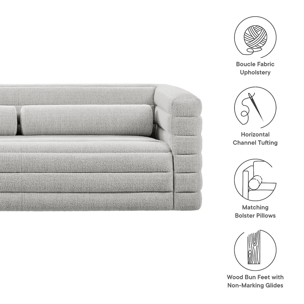 Relle Channel Tufted Boucle Upholstered Sofa. Picture 2