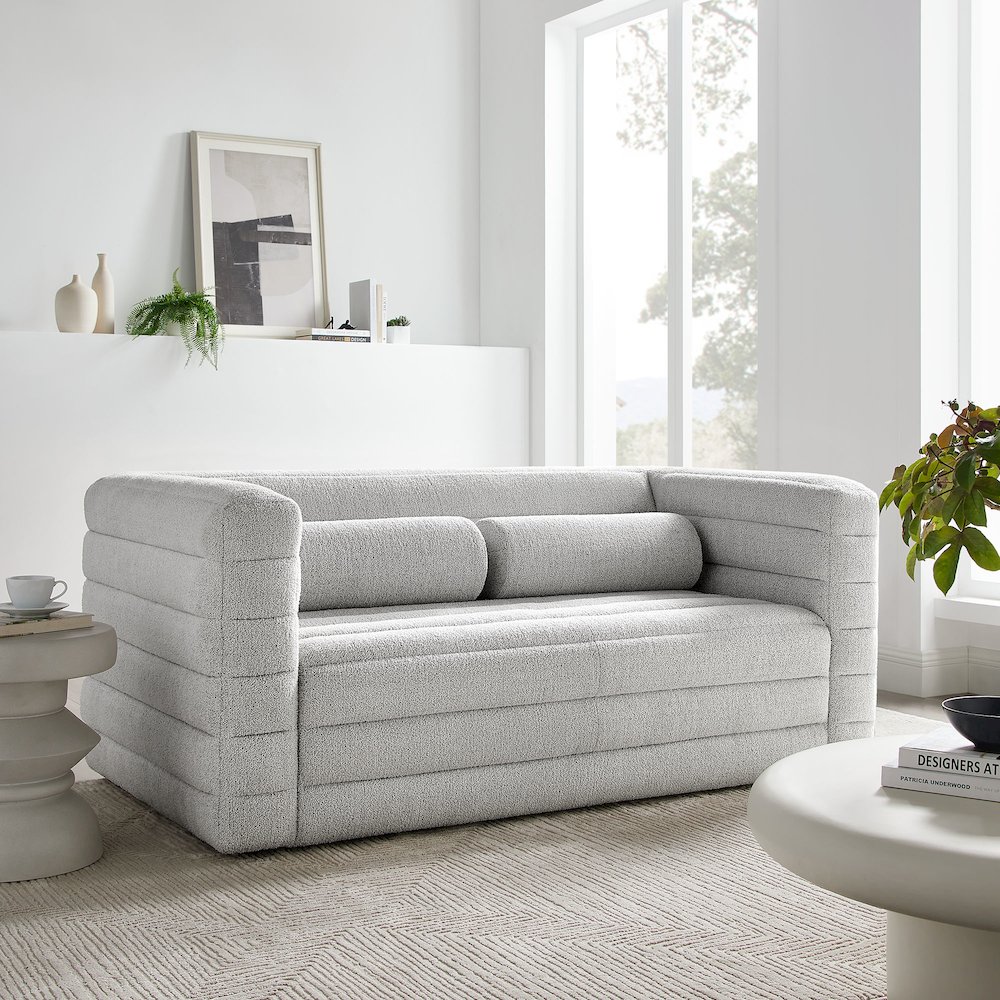 Relle Channel Tufted Boucle Upholstered Loveseat. Picture 8