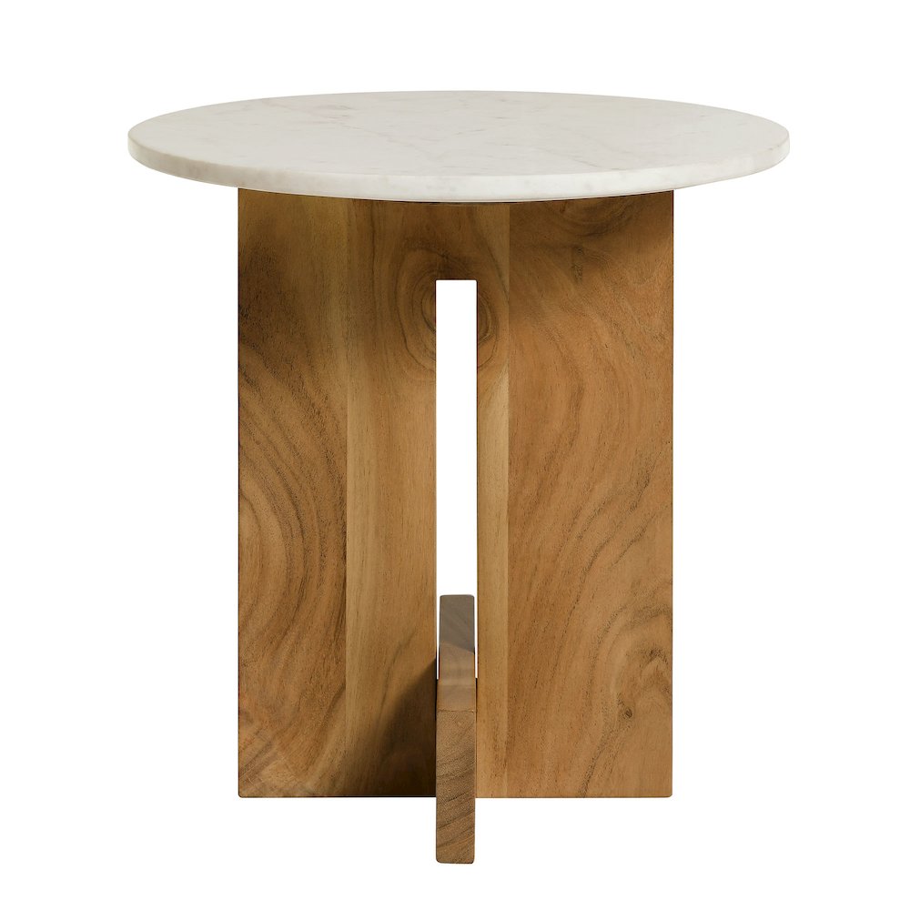 Tarin Acacia Wood and Marble Side Table. Picture 1