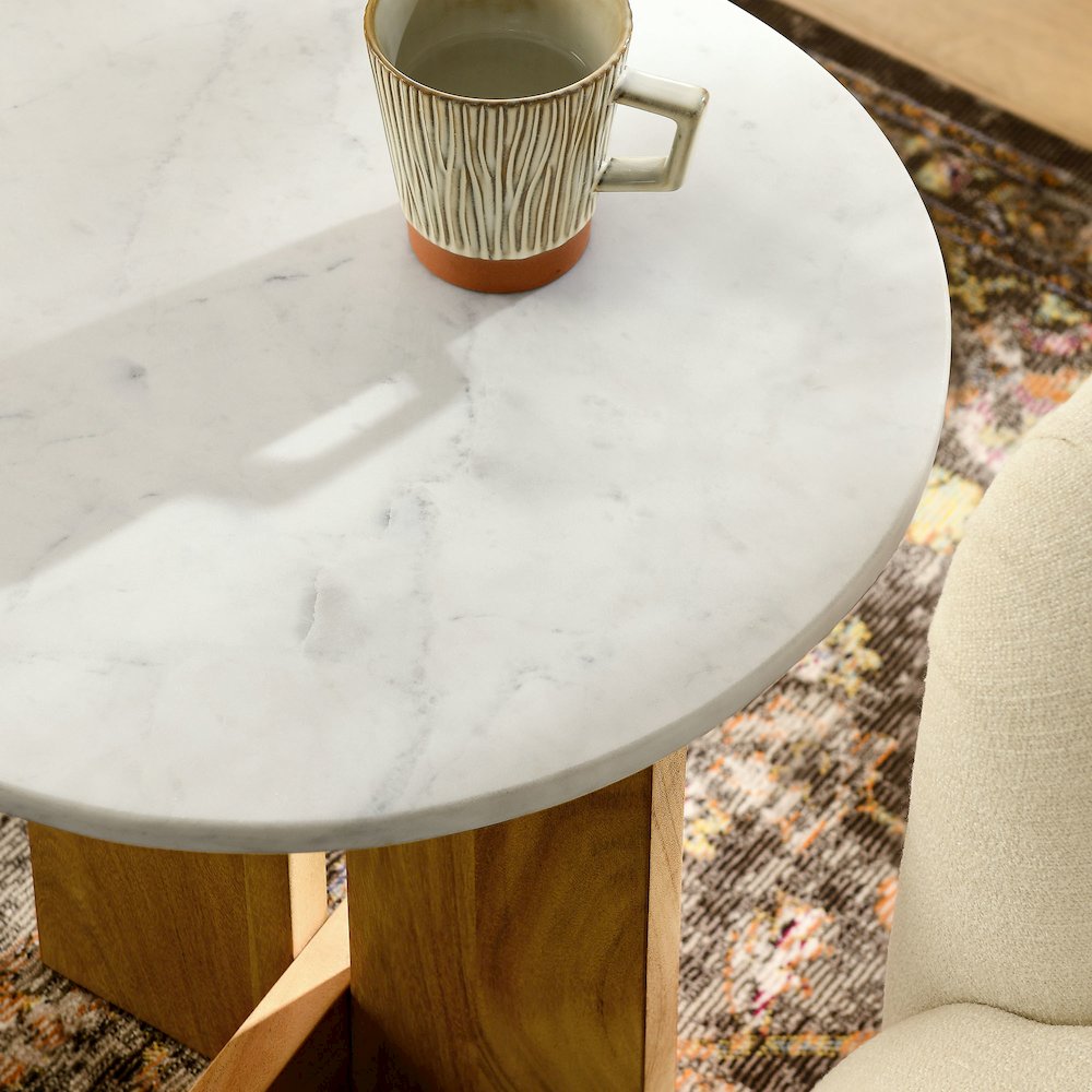 Tarin Acacia Wood and Marble Side Table. Picture 10