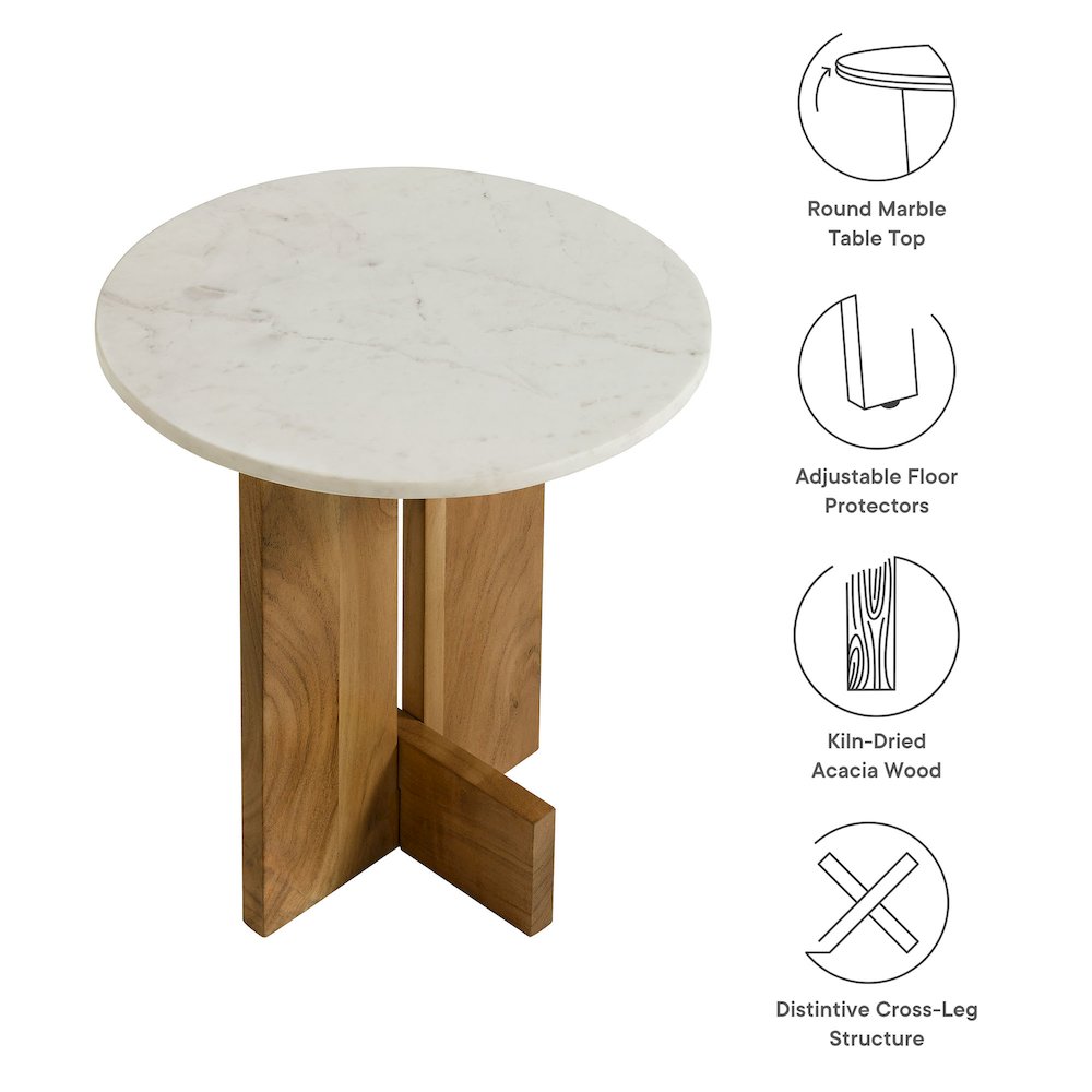 Tarin Acacia Wood and Marble Side Table. Picture 2