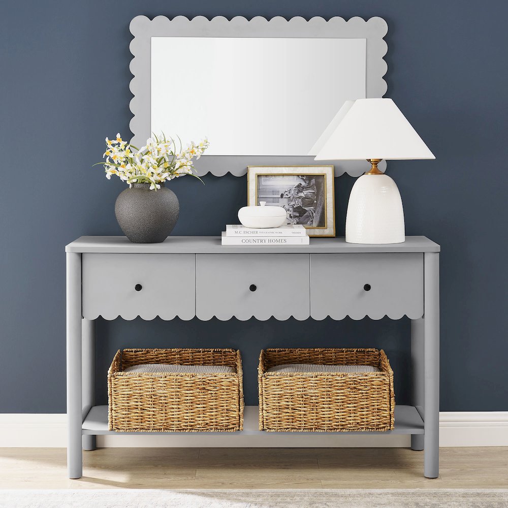 Emmeline 3-Drawer Scalloped Console Table. Picture 7
