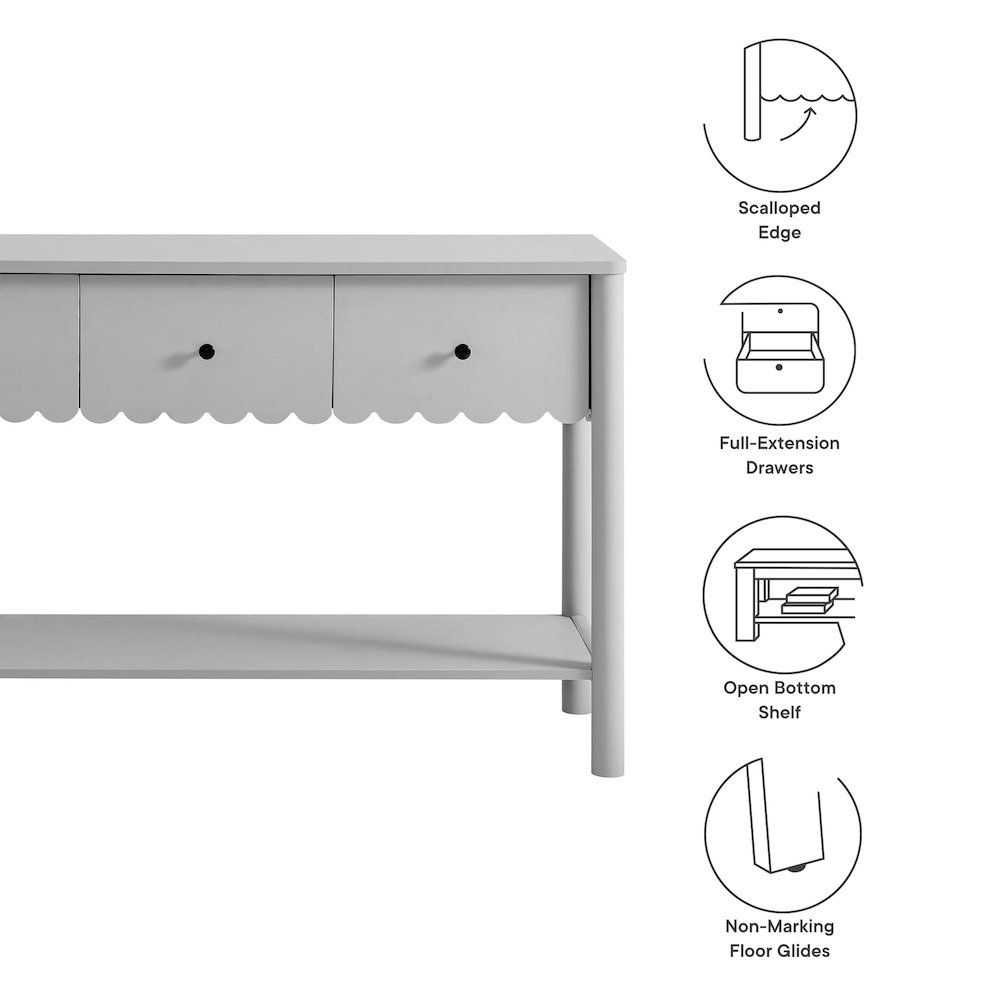 Emmeline 3-Drawer Scalloped Console Table. Picture 2