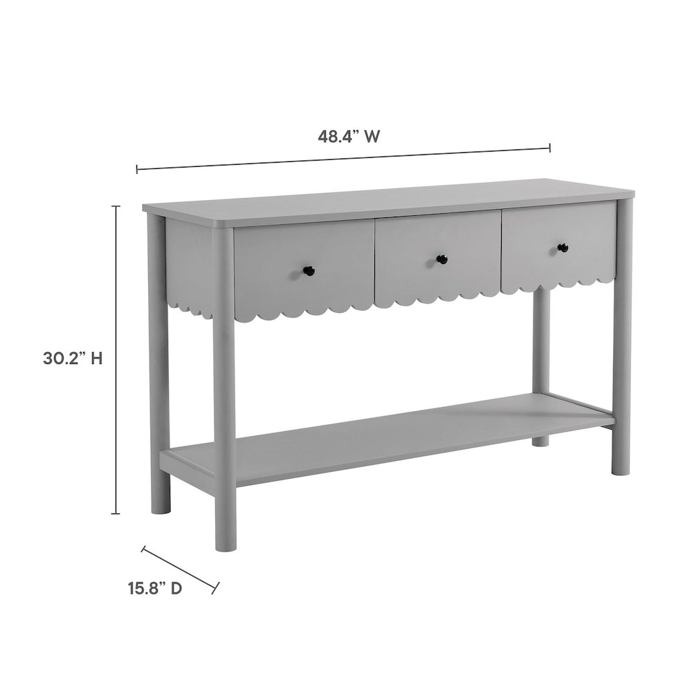 Emmeline 3-Drawer Scalloped Console Table. Picture 3